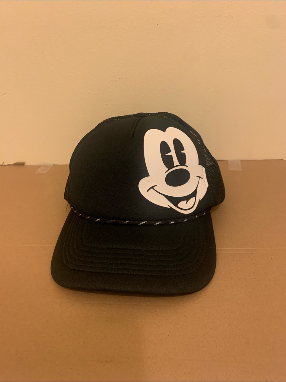Disney Black Trucker Hat with White Mickey Face
